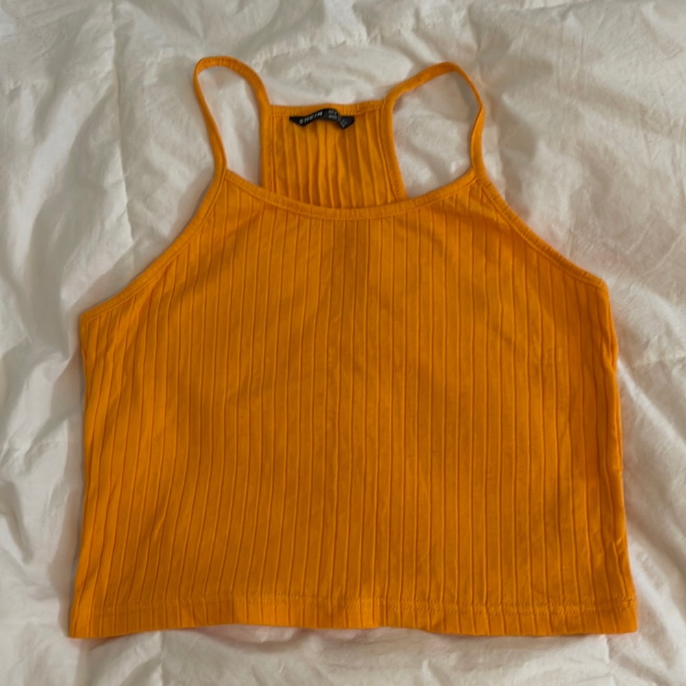 Neon Orange Rib-Knit Crop Cami Top